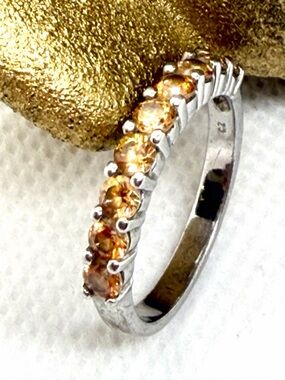 Vintage Stamped .925 Sterling Silver Orange Colored Cubic Zirconia Ring